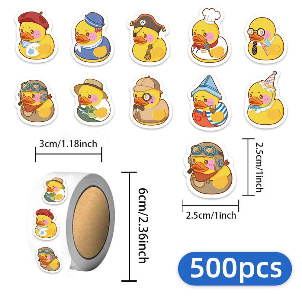 500PCS Rubber Cartoon Yellow Duck Small Pattern Decorative Roll Stickers, Computer Envelope Stickers