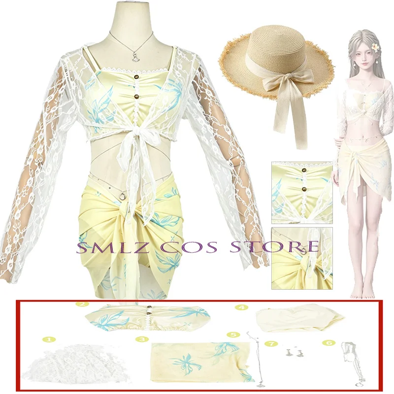 Traje de Baño Love and Deepspace Rafayel, Disfraz de Cosplay de Heroína Cazadora MC para Mujer, Conjunto de Traje de Baño de Verano con Sombrero, Atuendo para Halloween