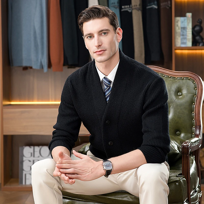 Kardigan Trendi Baru 2025 Musim Gugur Musim Dingin Pria Sweater Tebal Mantel Single Breasted Rajutan Lengan Panjang Sweater Luaran