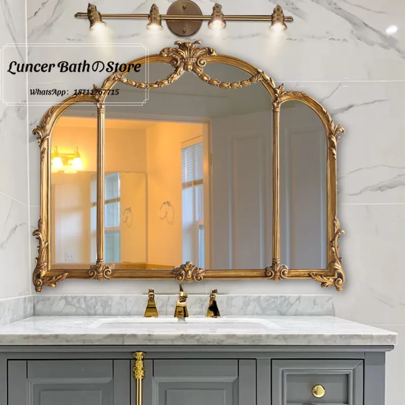 French Vintage Carved 3 Fold Mirror, Ornate Tabletop Vanity Mirror, Tri-Fold Dressing Mirror for Bathroom Makeup
