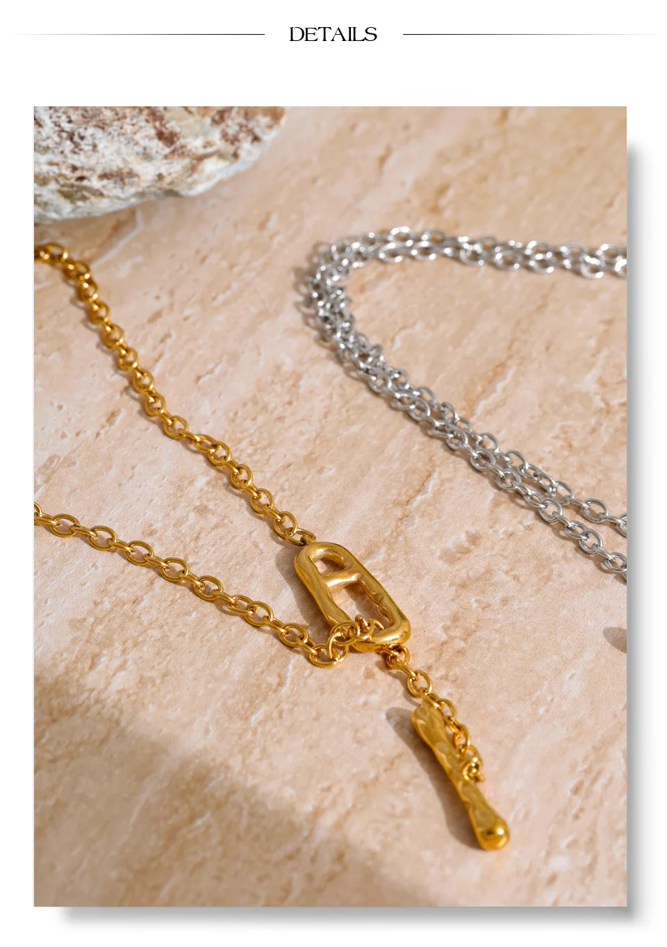 Yhpup 82 cm Kette aus 316L-Edelstahl mit Knebelverschlüssen, lange, unverwechselbare Halskette, fleckfreier, wasserfester Metallschmuck – Detail 8