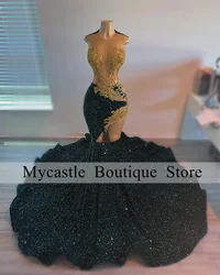 Emerald Green Velvet Sequin Prom Dresses For Black Girls 2026 Gold Beaded Lace Applique Birthday Dress Evening Dress Customized