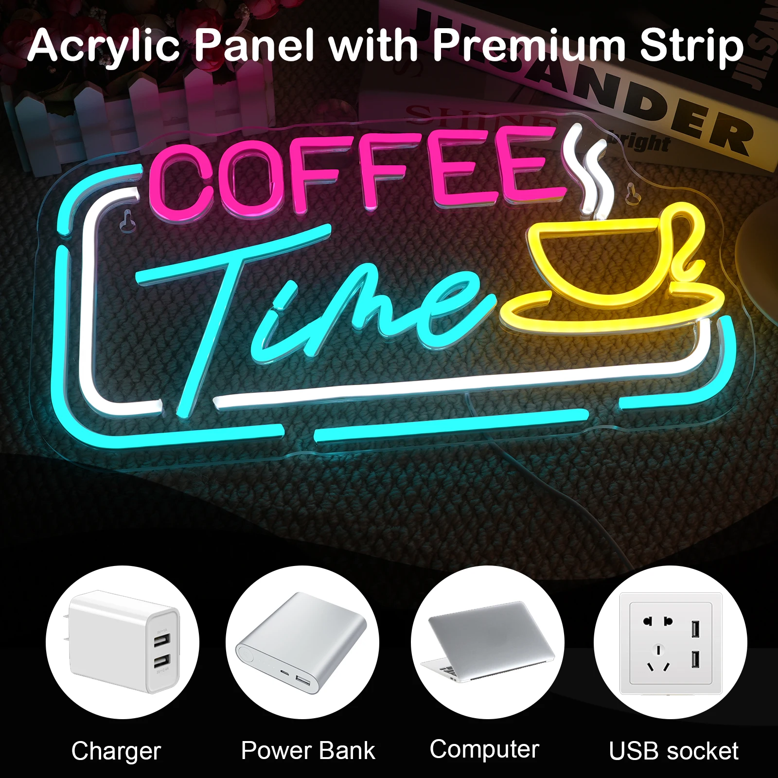 Coffee Time Neon Sign USB Dimmable Light Up Sign Wall Decor for Kitchen Retro Cofe Station Bar Area Cafe Lounge or Shop 