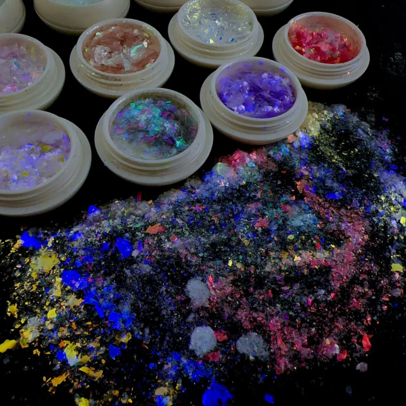 1box Shiny Mermaid Opal Powder Nail Glitter Aurora Chameleon Yuki Rainbox Nail Sequins Powder Unicorn Mirror Aurora Opal Powder