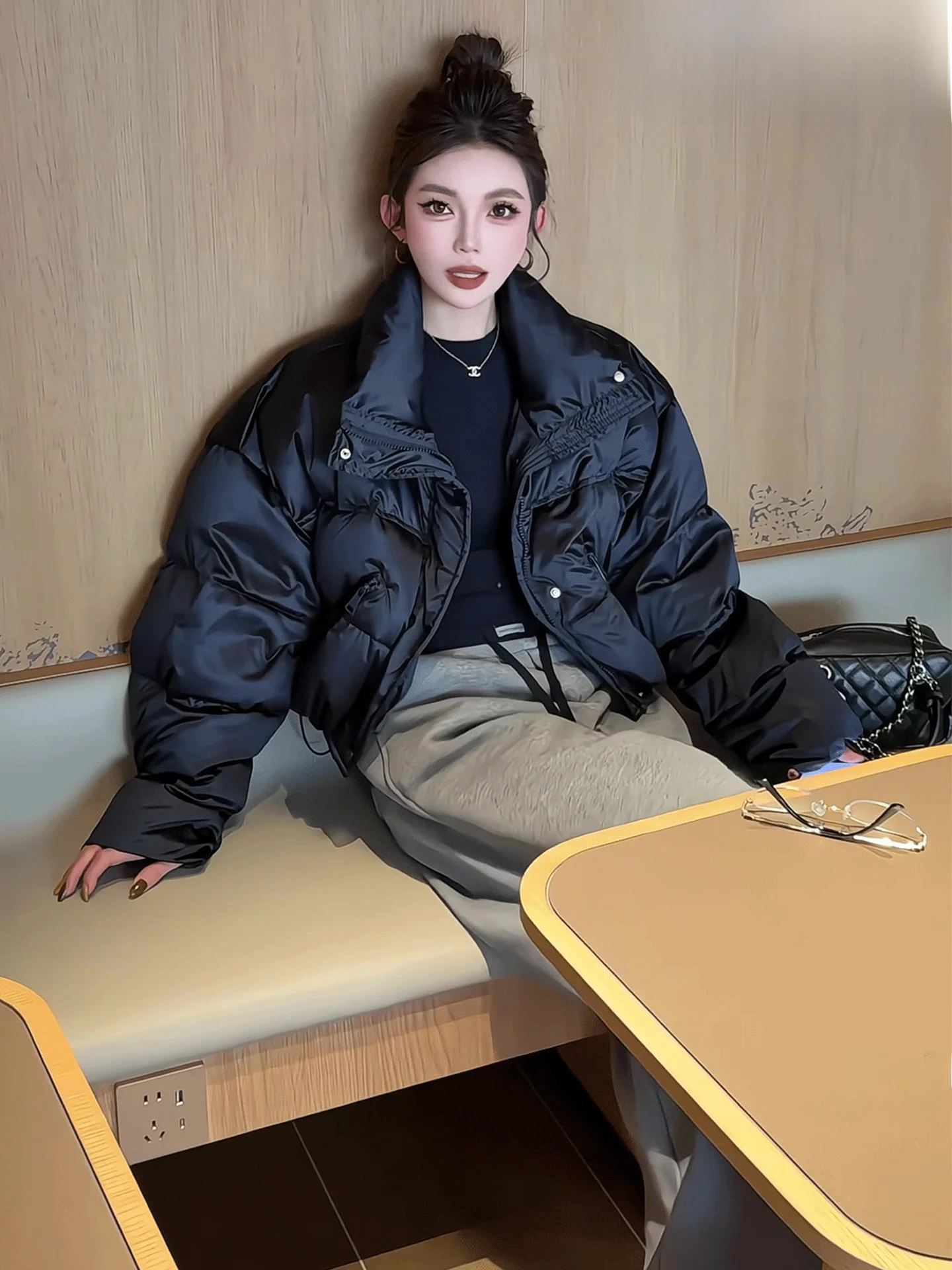 Coréen Sle ort Puffer Jaet femmes Bla fausse fourrure manteau hiver Thiened taille haute longue Sve fermeture à glissière chaleur