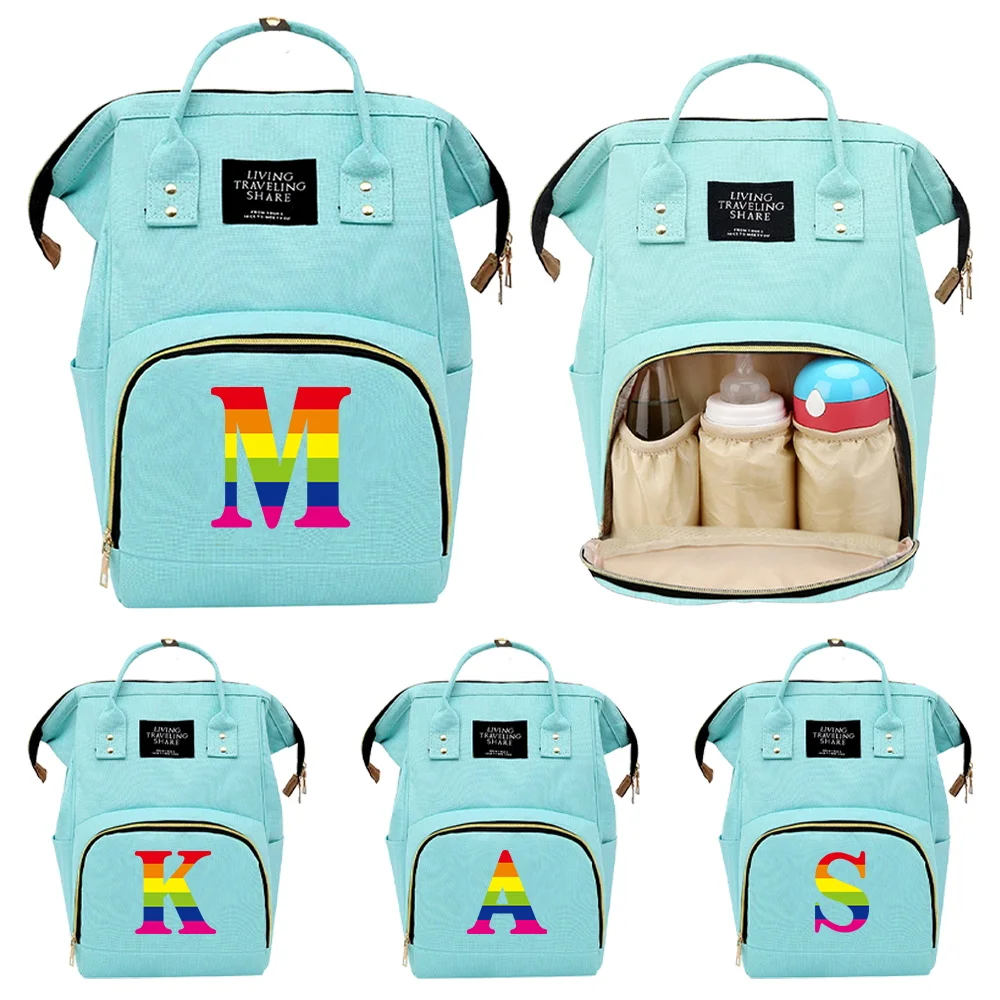 

Mommy Bag Waterproof Diaper and Bottle Storage Backpacks Large Capacity Travel Organizer Bag Nappy Backpack Rainbow Pattern