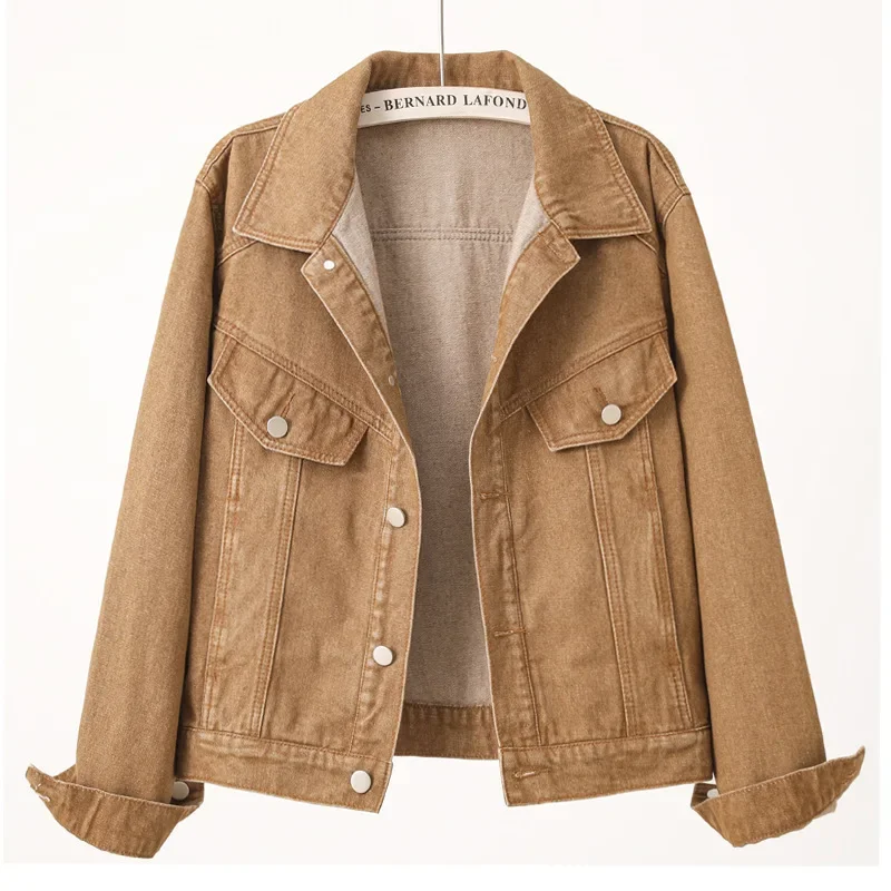 

Джинсовая куртка женская винтажная однобортная с длинным рукавом с отложным воротником потертое пальто осенняя уличная одежда 2025 женская верхняя одежда
