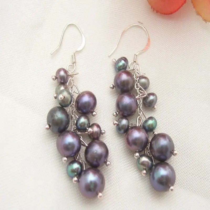 Handmade Black Pearl Earring 925 Silver Hook Crystal Ear Cuff Modern Hoop Platinum Custom Chandelier Anniversary Drop Wedding