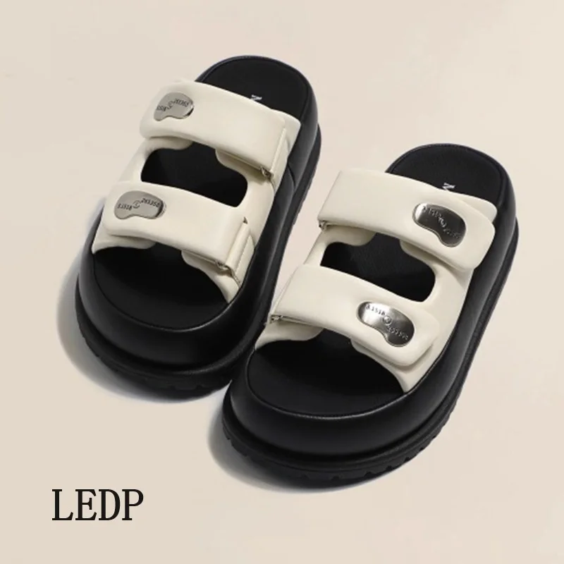 

LEDP Slippers Korean Women's Summer 2024 New Fashion Casual Muffin Thick Bottom Sports Bread Sandals 5CM Heel Pump Lolita