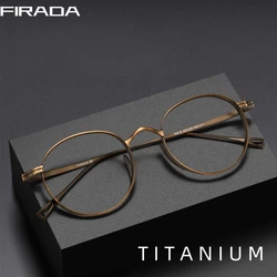 FIRADA Fashion Comfortable Eyeglasses Retro Pure Titanium Round Eyewear Optical Prescription Glasses Frame For Men Women 10519-C
