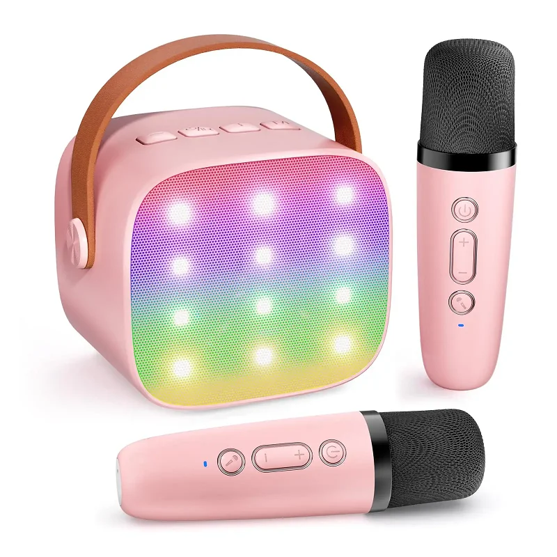 Kids Karaoke Mini Microphone with Color Lights Portable Bluetooth Speaker for Boys Girls Singing Outdoor Party Gift Wireless Toy