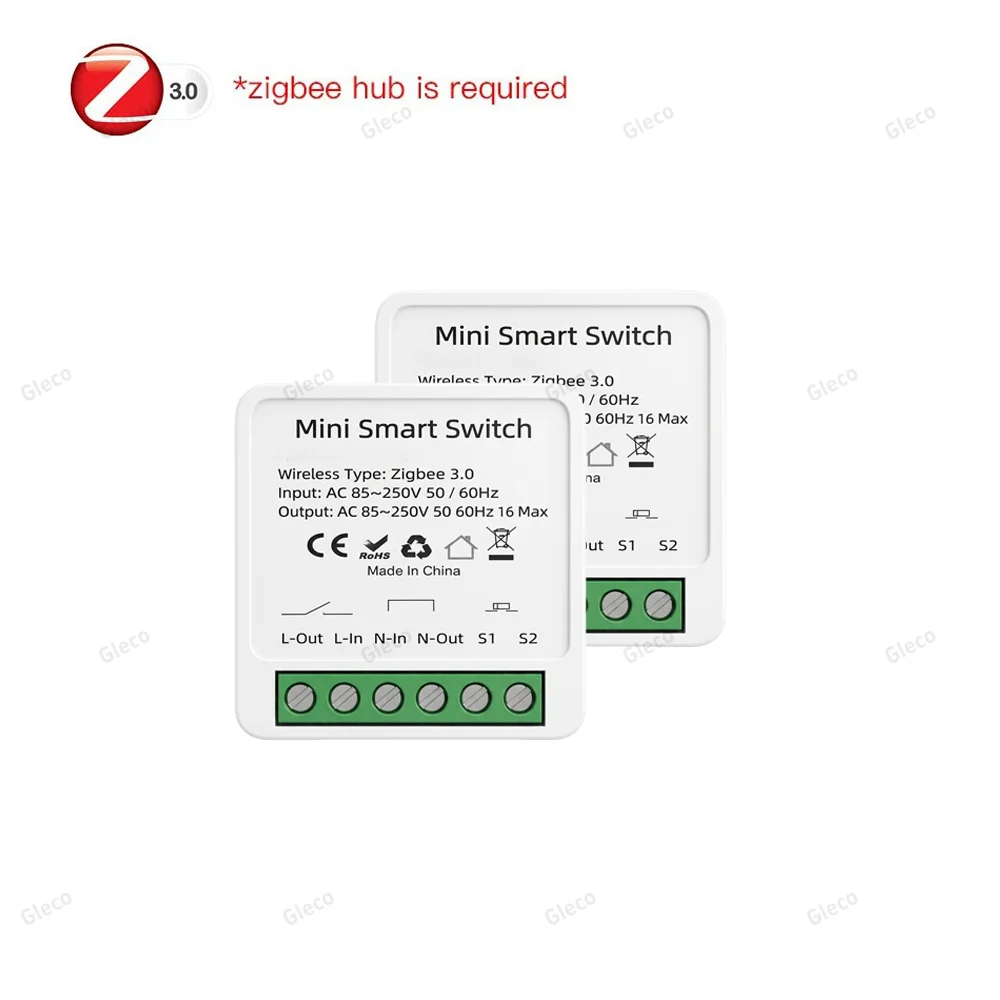 ZigBee Smart Mini Smart-Lichtschalter 1/2-Kanal-Relais 16A 2-Wege-Steuerung Smart Life APP Sprachsteuerung für Tuya Alexa Google
