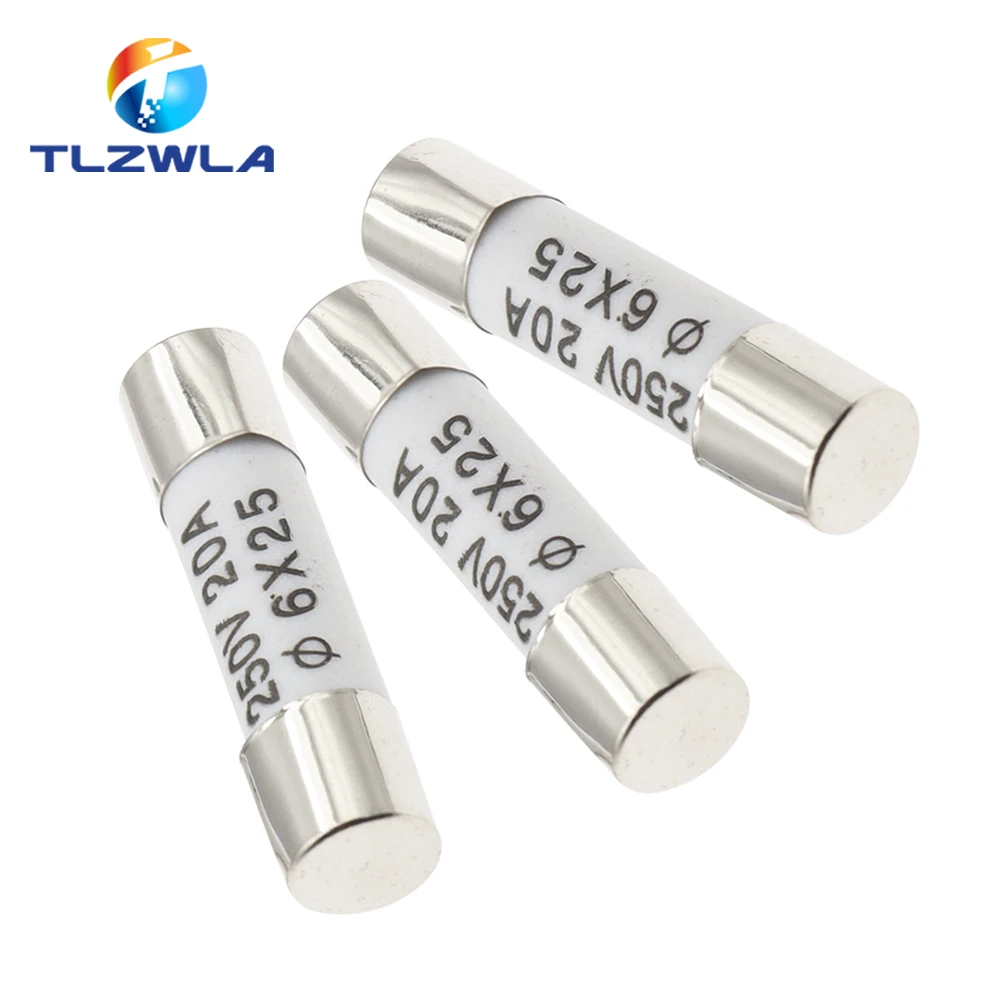 10PCS 6*25mm Ceramic Fuse 6*25 Ceramic insurance Tube 6X25MM 0.5A 1A 2A 3A 5A 6A 7A 8A 10A 15A 20A 25A 30A 250V RO57 Fuse BS1362