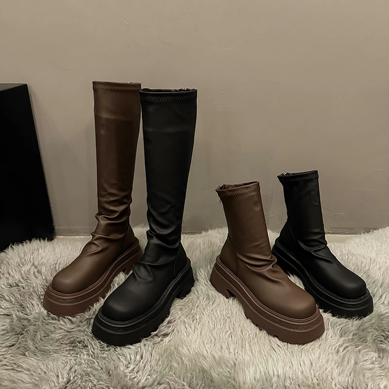 Autumn Winter Slim Women Knee High Boots Female Platform Thick Bottom Long Booties Zapatos De Mujer image 5
