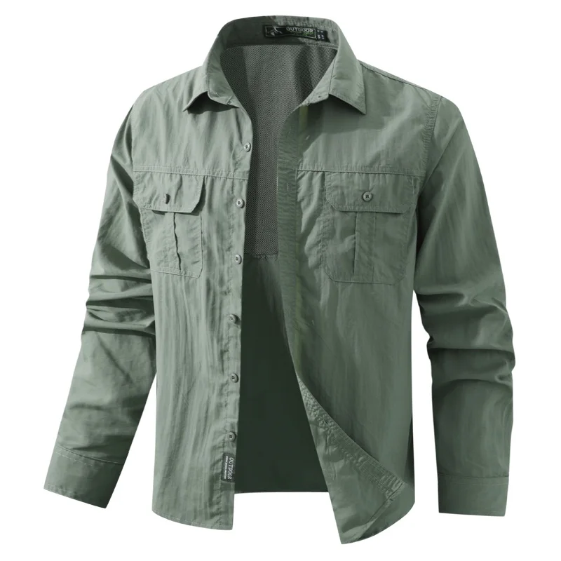 Summer UPF 50+ Men's Long Sleeve Fishing Shirts Breathable Shirt Outdoor Button Down Tactical Shirts Cooling for Hiking Safari