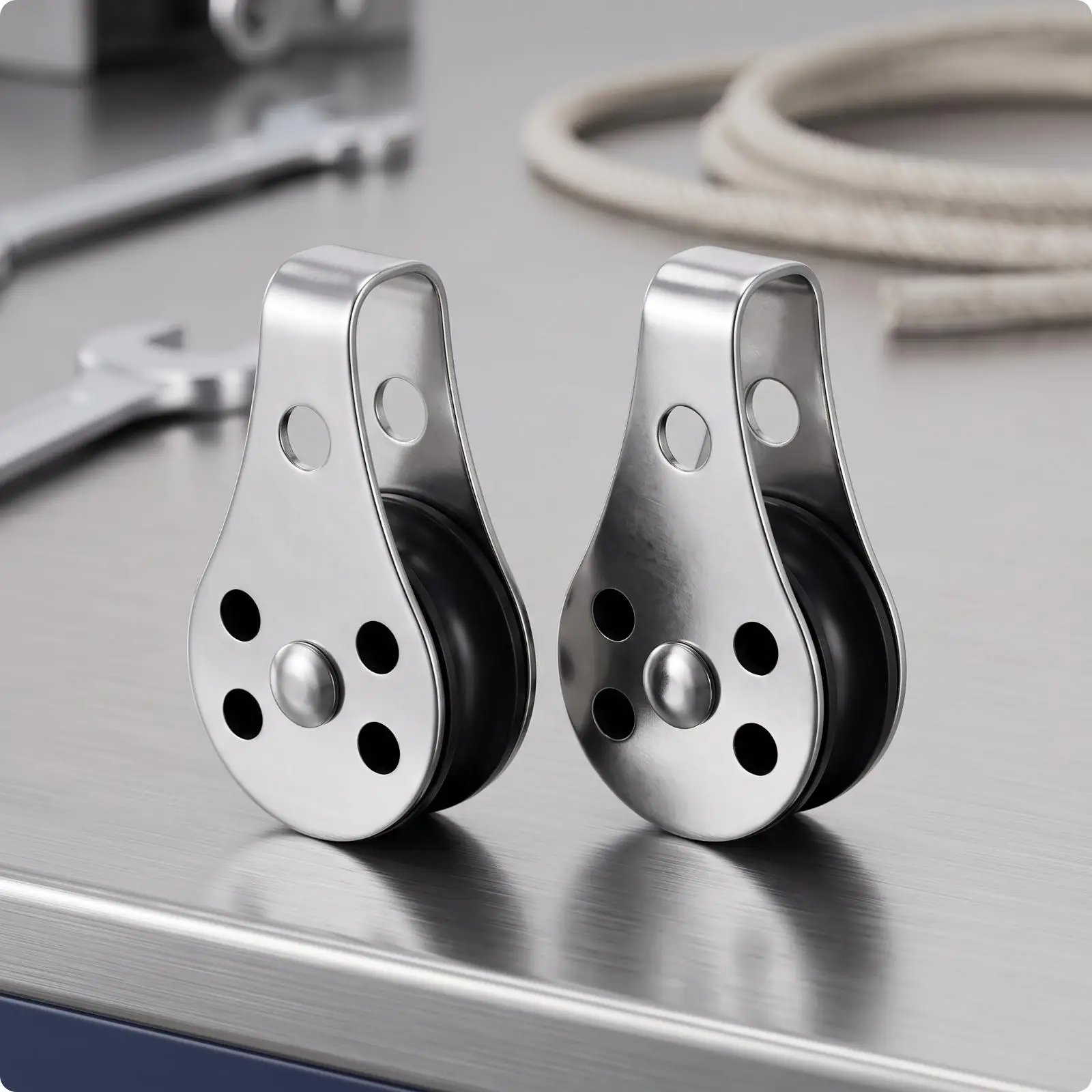 Compact Boat Pulley Block 2 Pack Stainless Steel Double Pulleys for Rope 4mm to 8mm Kayak