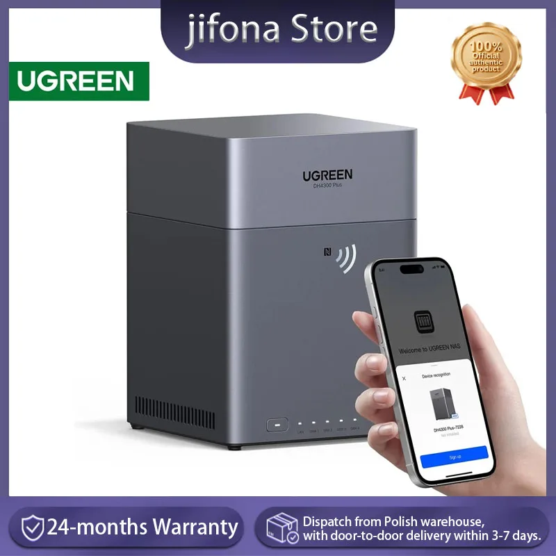 UGREEN NAS DH4300 Plus 4-bay desktop NAS, ondersteunt capaciteit tot 120TB, 8GB LPDDR4X RAM, 2.5GbE, 4K, netwerkopslag