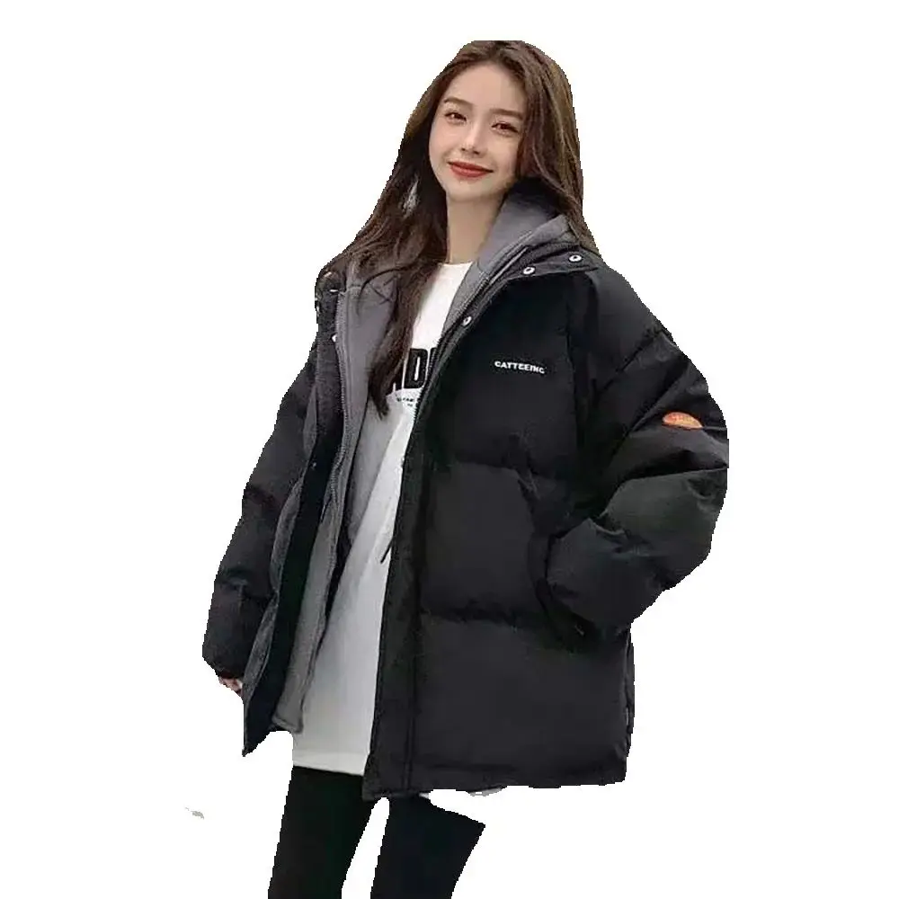 

Down Cotton-padded Jacket Girl Winter Clothes New Middle School Students Cotton-padded Jacket Short Fake Two-piece Hooded Coat.