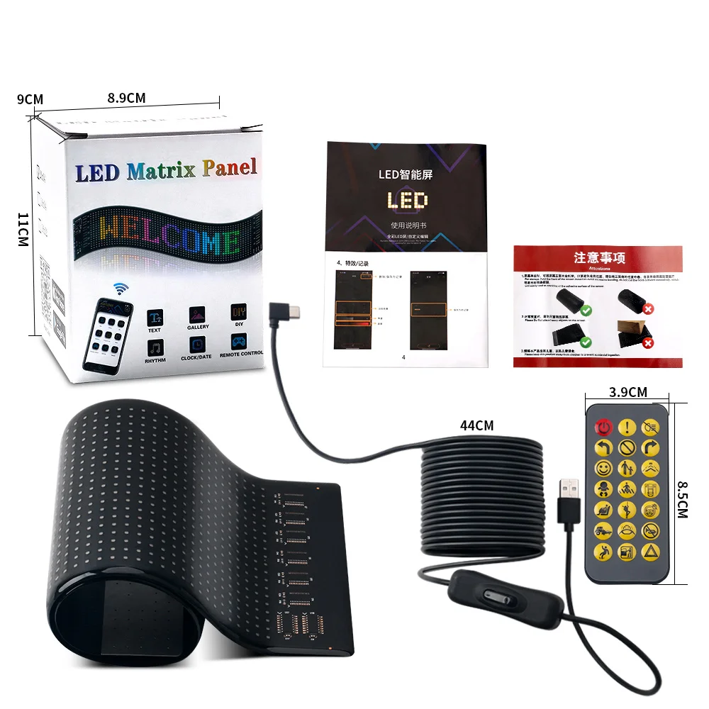 LED Matrix Pixel Panel Scrolling Bright Advertising RGB Signs Flexible USB 5V LED Car Window Rolling Text Bluetooth App Control