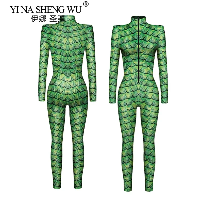 여성용 할로윈 코스튬 뱀 패턴 점프수트, 여성용 코스프레 의상, 지퍼 타이트 긴팔, 젠타이 바디수트