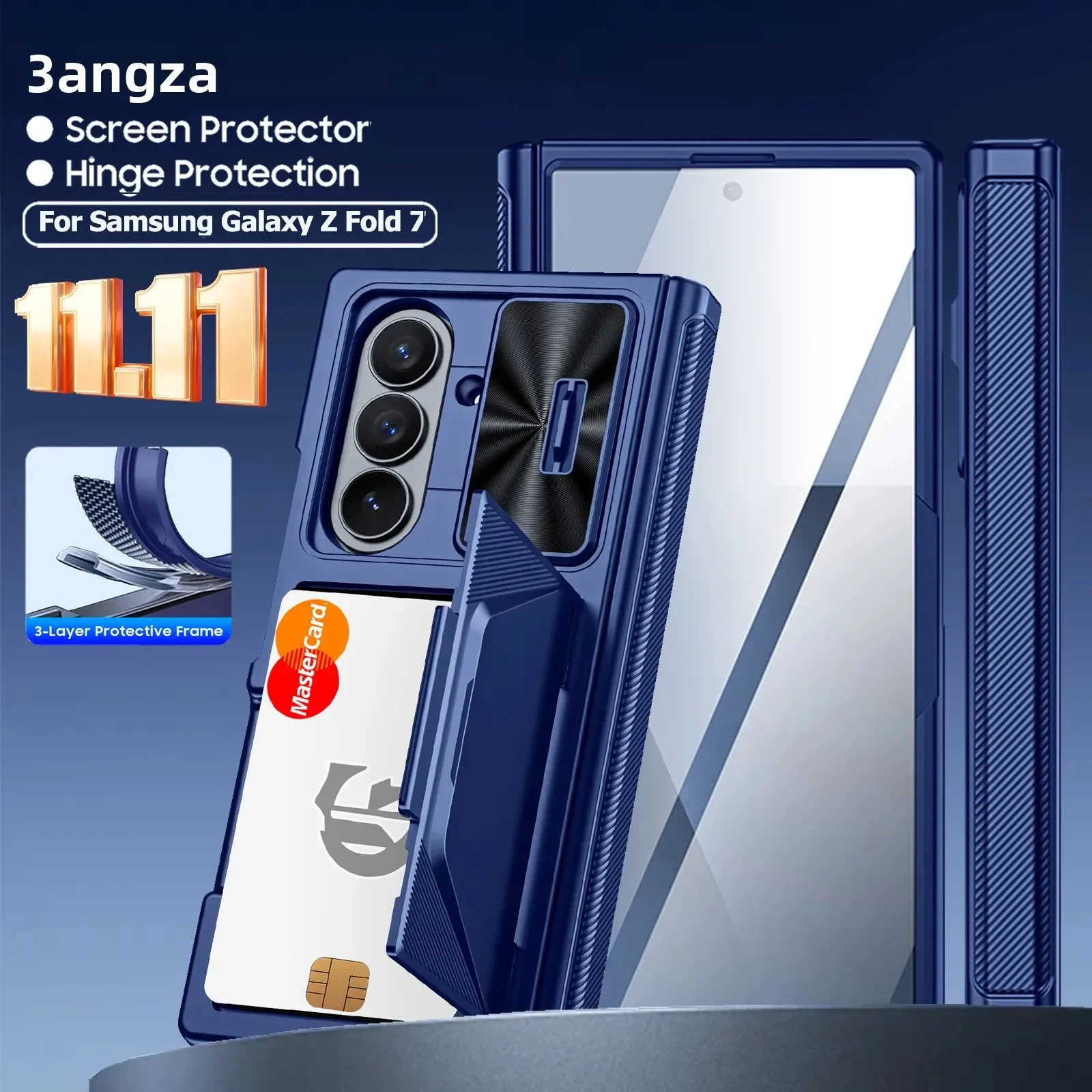 

Глобальный карнавальный фестиваль, чехол для Galaxy Z Fold 7, RFID-кошелек с держателем для карт, чехол для камеры, противоударный защитный чехол-синий