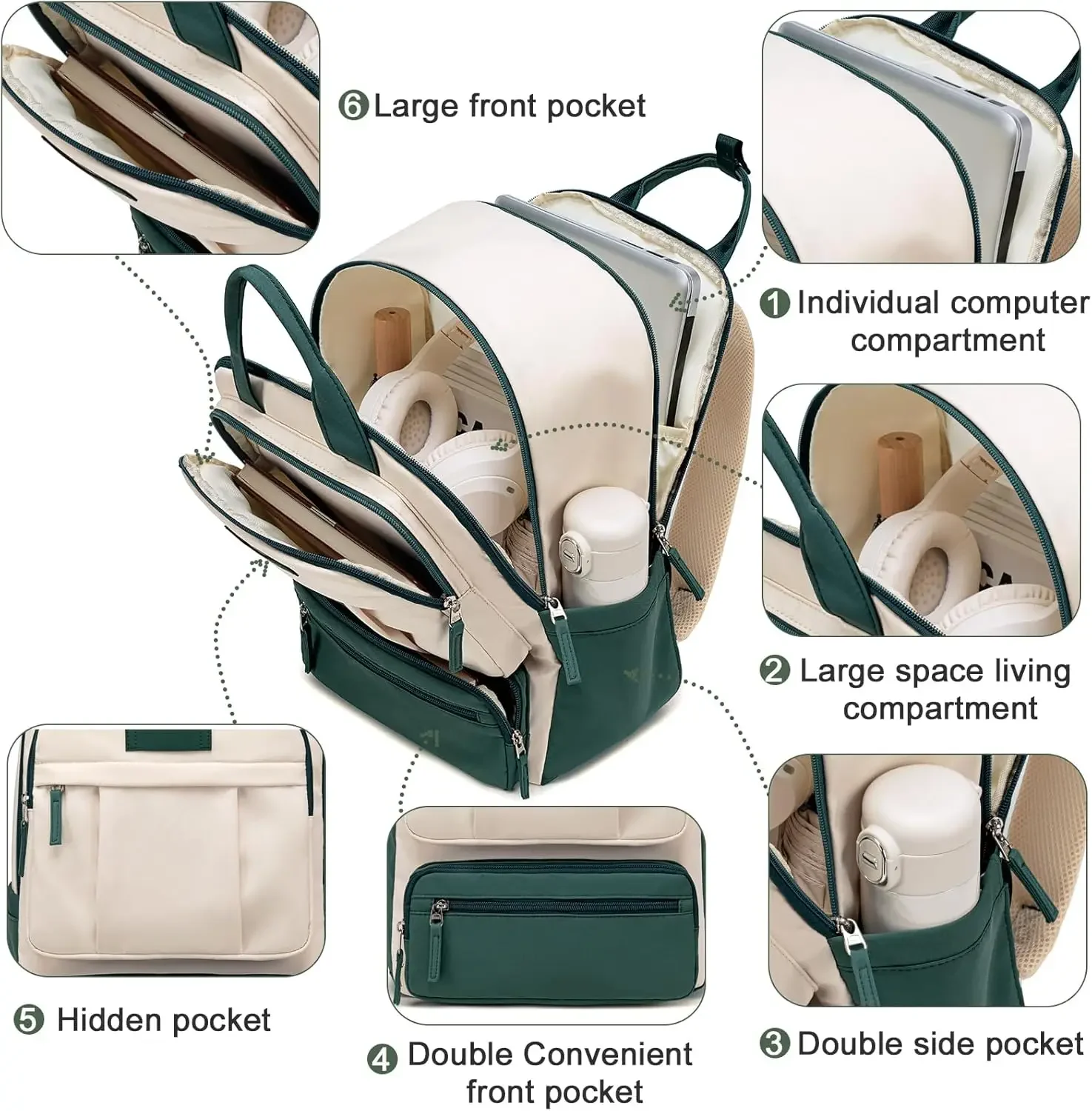 Image 5: Bluboon Sac à dos pour ordinateur portable pour femme résistant à l'eau Sac à dos de travail Voyage d'affaires Bookbag Mode Collège Cartable Convient