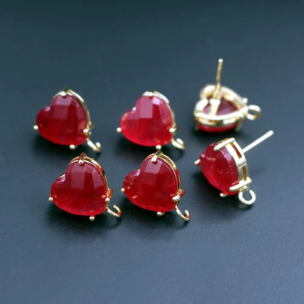 6pair Heart Shape Red Blue Stone Earrings Loop Connector Settings DIY for Women Bridal Hanging on Baroque Pearls Earrings Making
