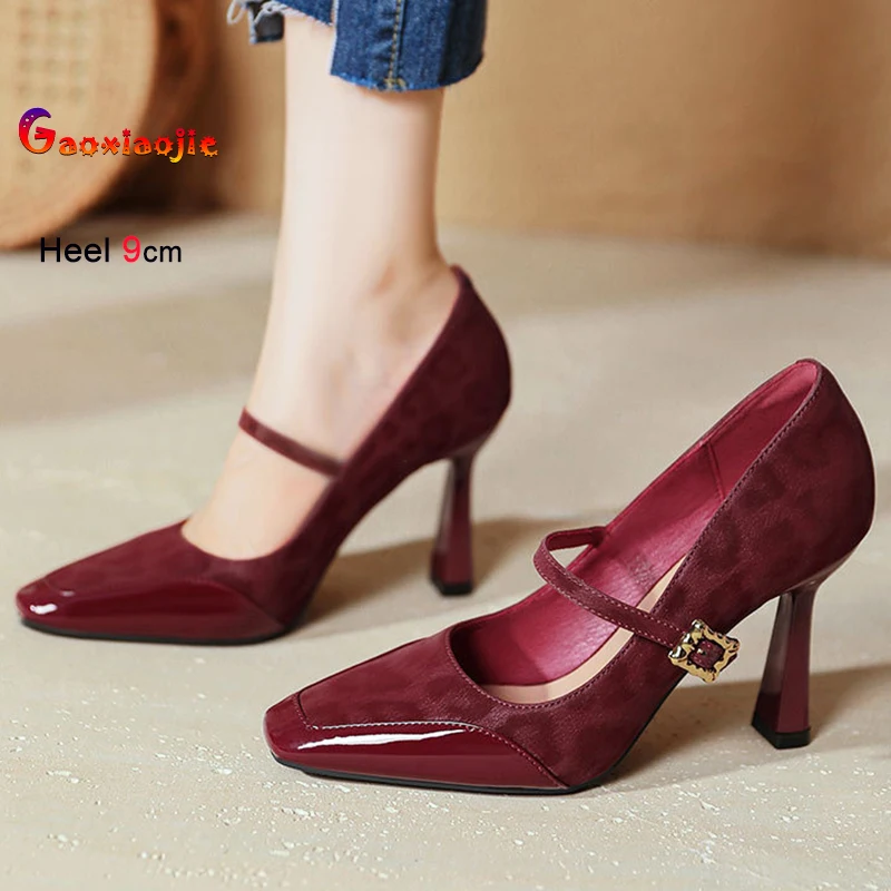 

Новинка 2023 года, женские туфли-лодочки на шпильке, модные пикантные туфли Мэри Джейн с квадратной головкой и квадратным носком на очень высоком каблуке во французском стиле