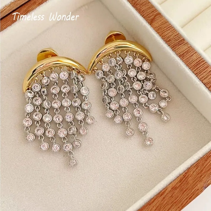 Imagem -04 - Timeless Wonder Fancy Zircon Geo Tassel Stud Earrings para Mulheres Joias Designer Punk Passarela Presente Coreano Rara 1468