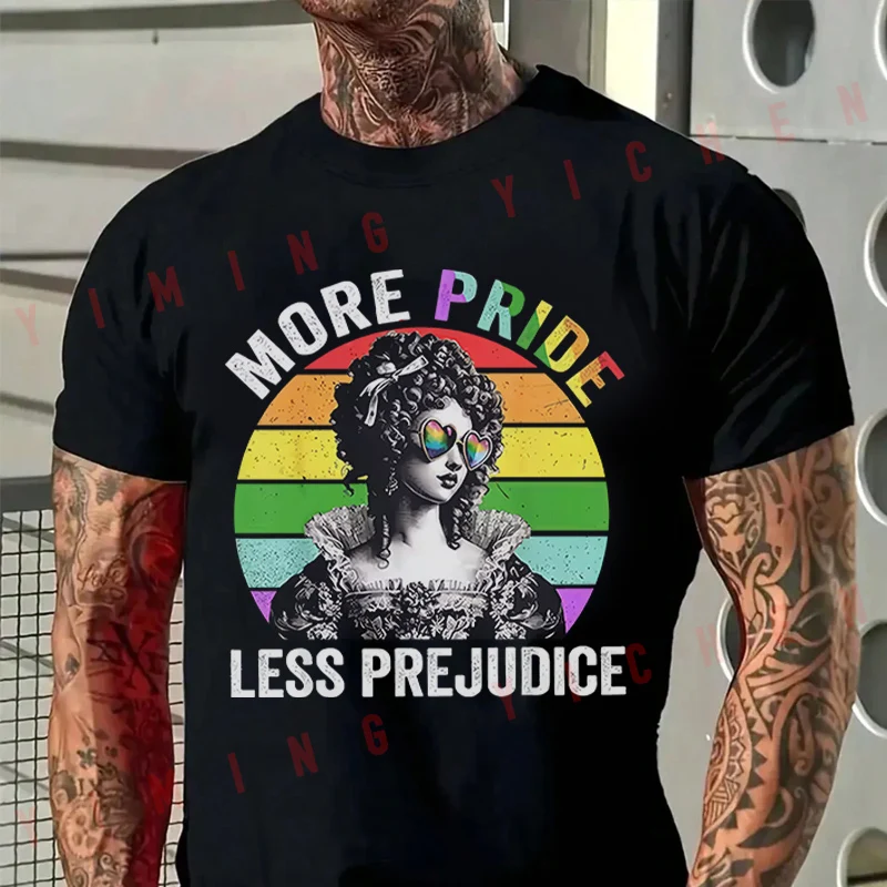 More Pride Less Prejudice Rainbow Lgbt Month Ally T-Shirt Motorrad Fans New Fashion Summer Cotton Men Short Sleeve O-Neck Tees