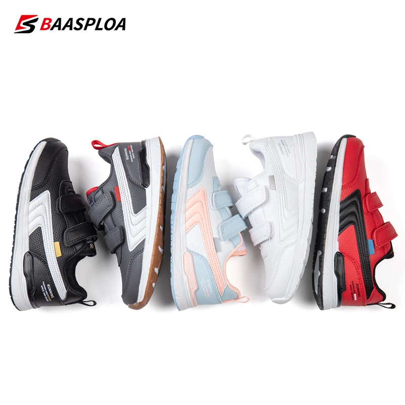 Baasploa 2023 Children Sport Shoes Leather Casual Sneakers Kids Lightweight Walking Shoes for Boys Girls Non-Slip Free Shipping