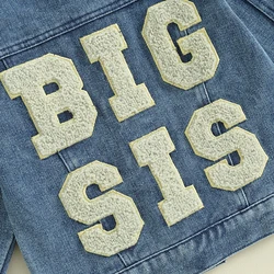 Toddler Baby Girl Jacket Big Lil Sis Matching Set Letter Embroidery Jean Long Sleeve Cardigan Button Denim Coat