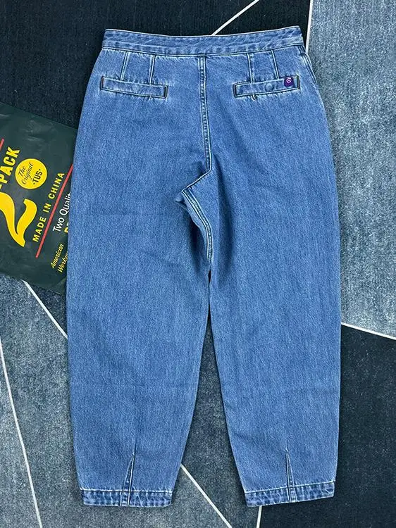 

Мужские джинсы из плотного чистого хлопка, конусообразные, американские, широкие, в стиле ретро, свободные, городские, модные, прямые брюки-трубы