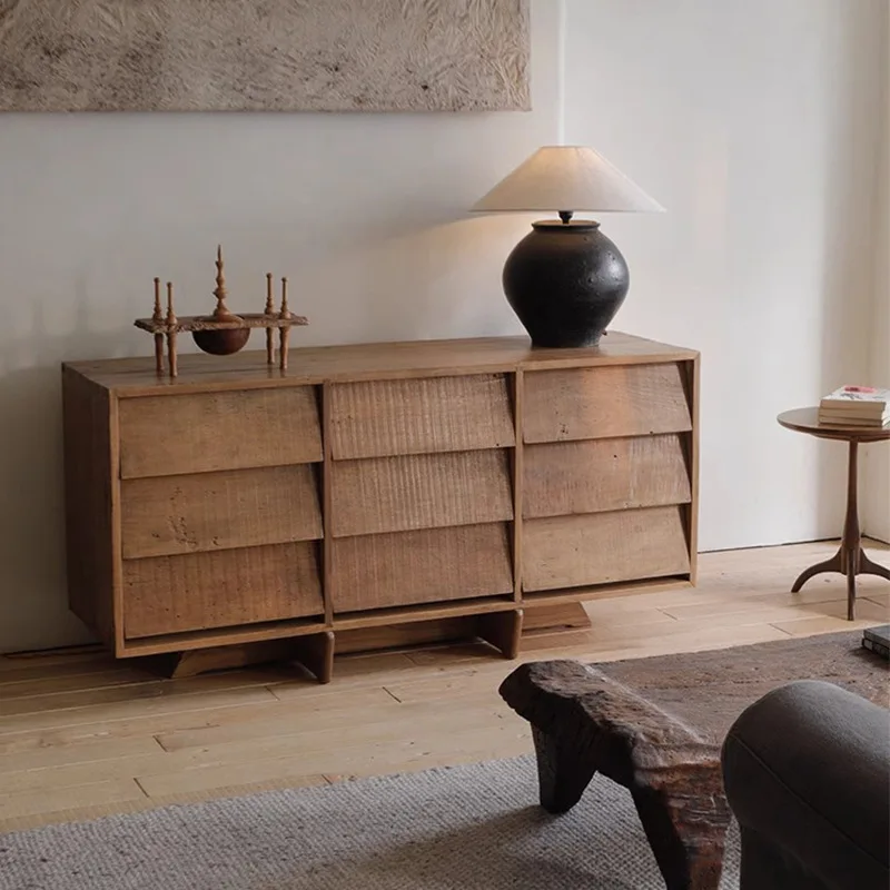 

Old wood renovation | Solid wood nine-bucket cabinet, Japanese-style wabi-sabi wind storage locker, and ancient dining side