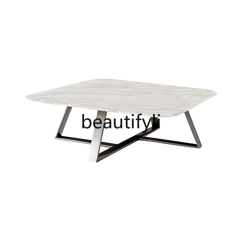 

Italian modern natural marble light luxury coffee table minimalist tea table