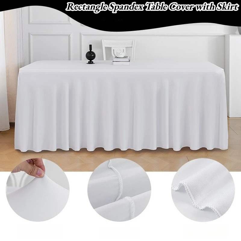 Rectangle Spandex Table Cover with Skirt Fitted Table Cover Wrinkle Resistant Cloth for Hotel Wedding Anniversary Party Decor