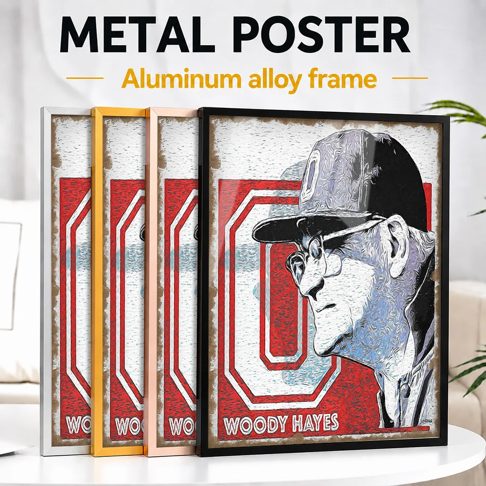 Coach Woody Hayes Framed Metal Poster Customized Illustrated Wall Art For Clubhouse Reception Area, College Football Fan Gift