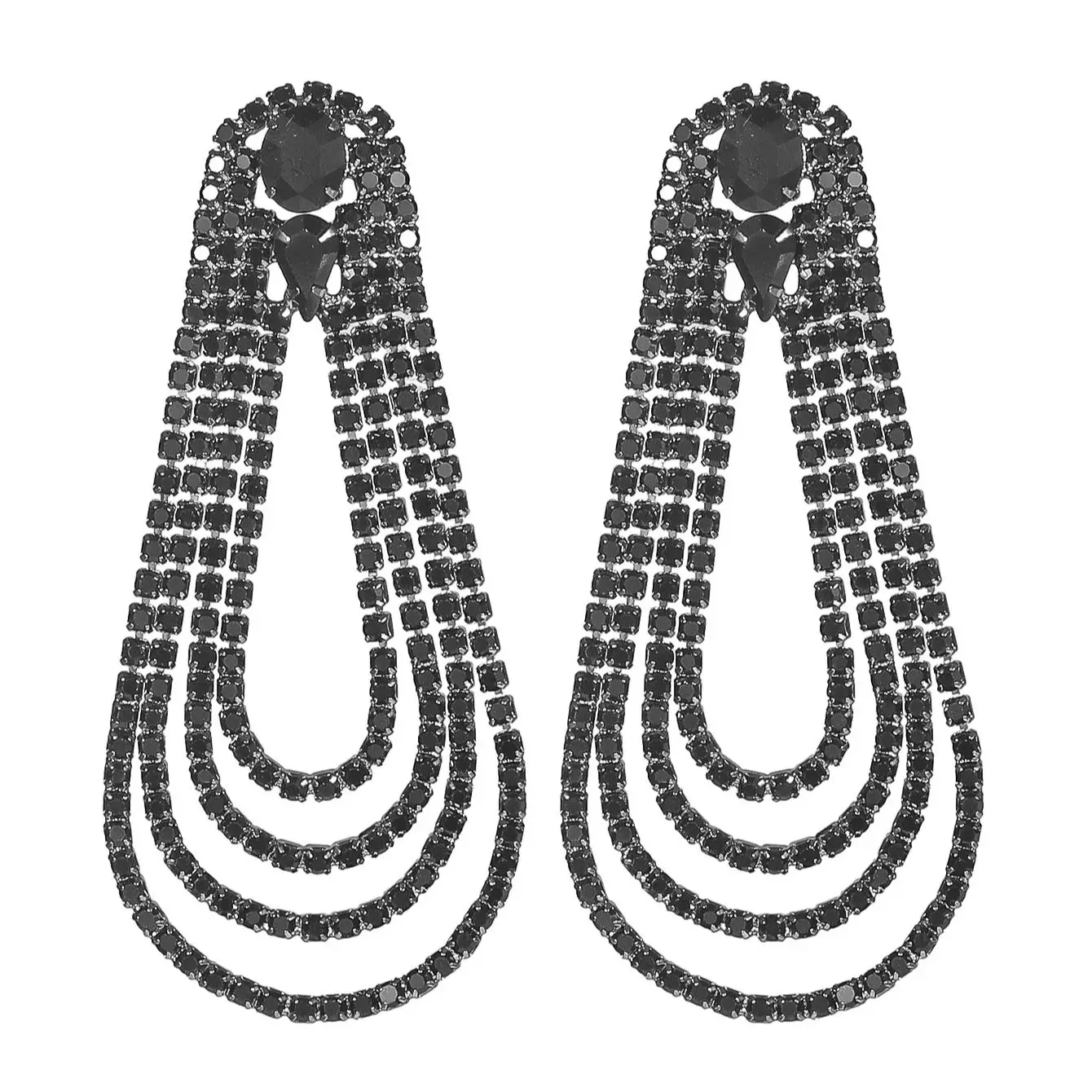 Design sense of personality exaggerated black full diamond claw chain earrings female fashion trend niche hundred with earrings