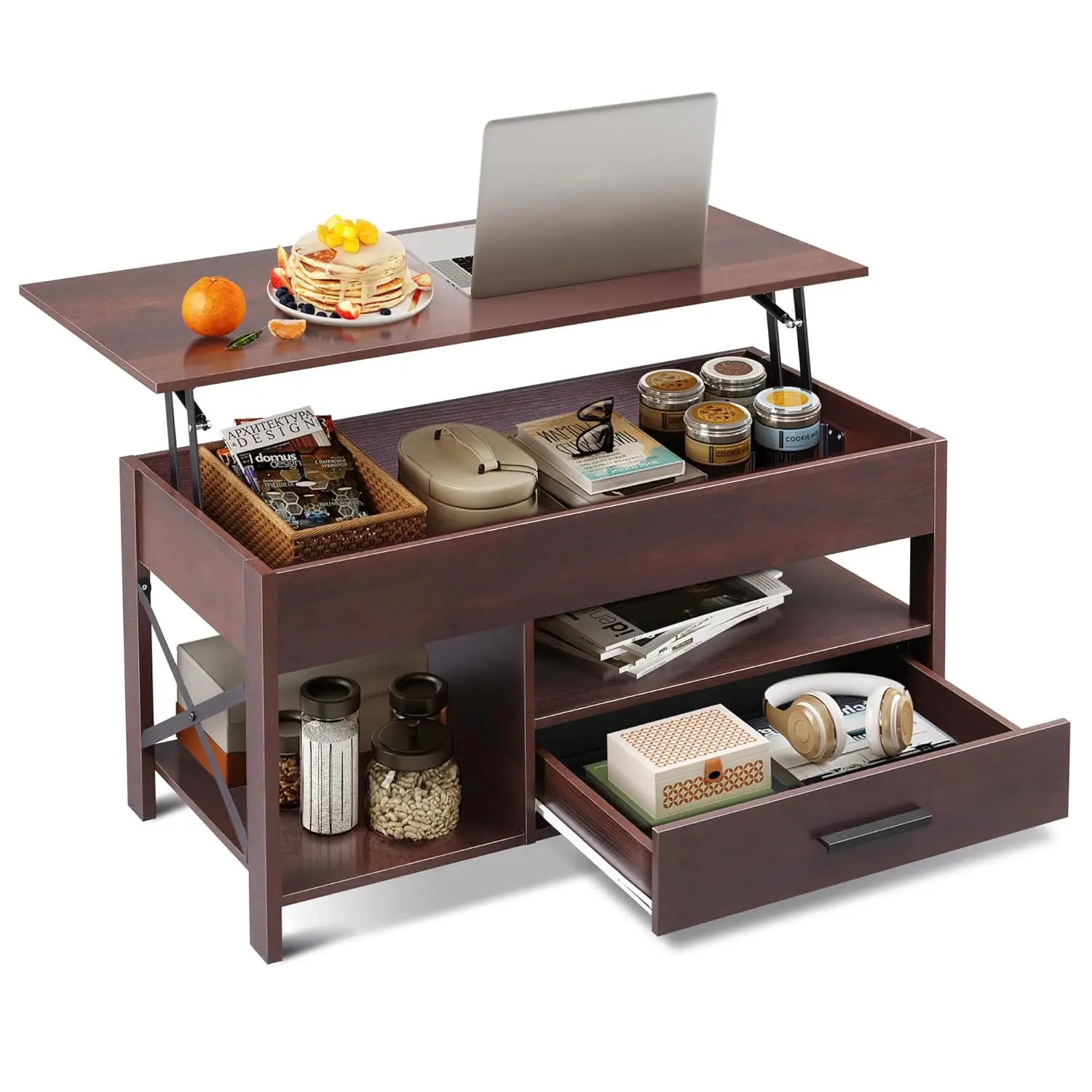 

Coffee Table, 39" Lift Top Coffee Table With Hidden Compartment, Storage Drawers And Storage Shelf For Living Room,