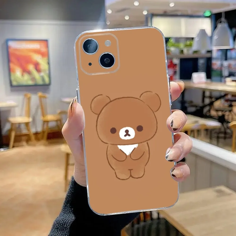 Cute R-Rilakkumas Bear Phone Case For iPhone 15,14,13,12,11 Plus,Pro,Max,XR,XS,X,7,8 Plus,SE,Mini Transparent Silicone Soft