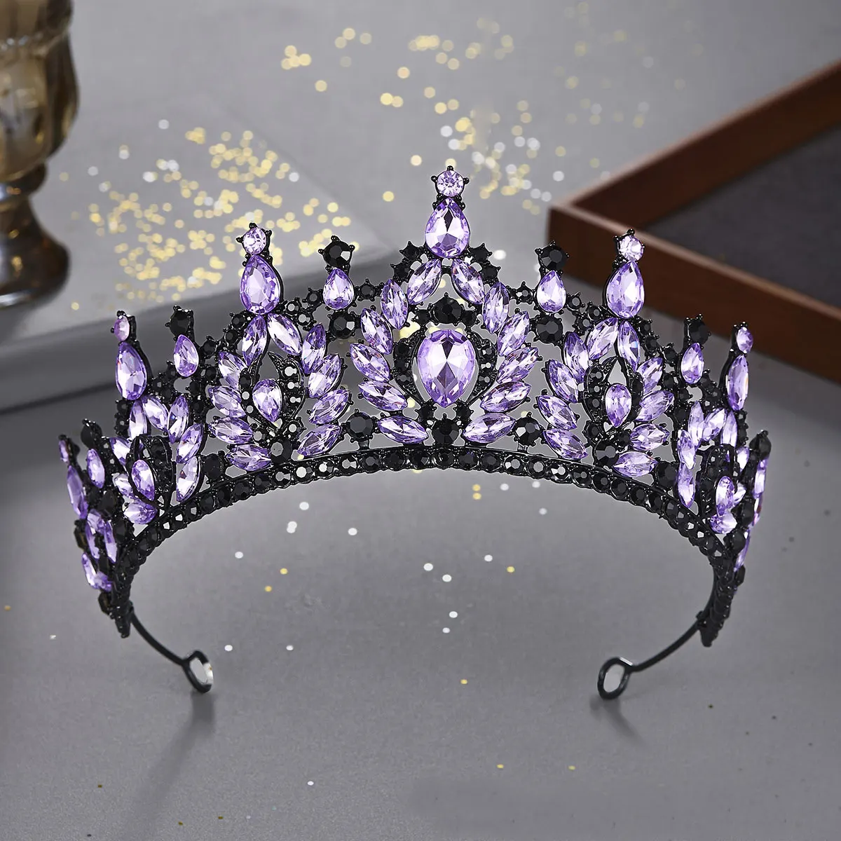 KMVEXO Baroque Queen Vintage Purple Crystal Tiaras Crown For Bridal Women Girls Wedding Diadem Princess Party Hair Dress Jewelry