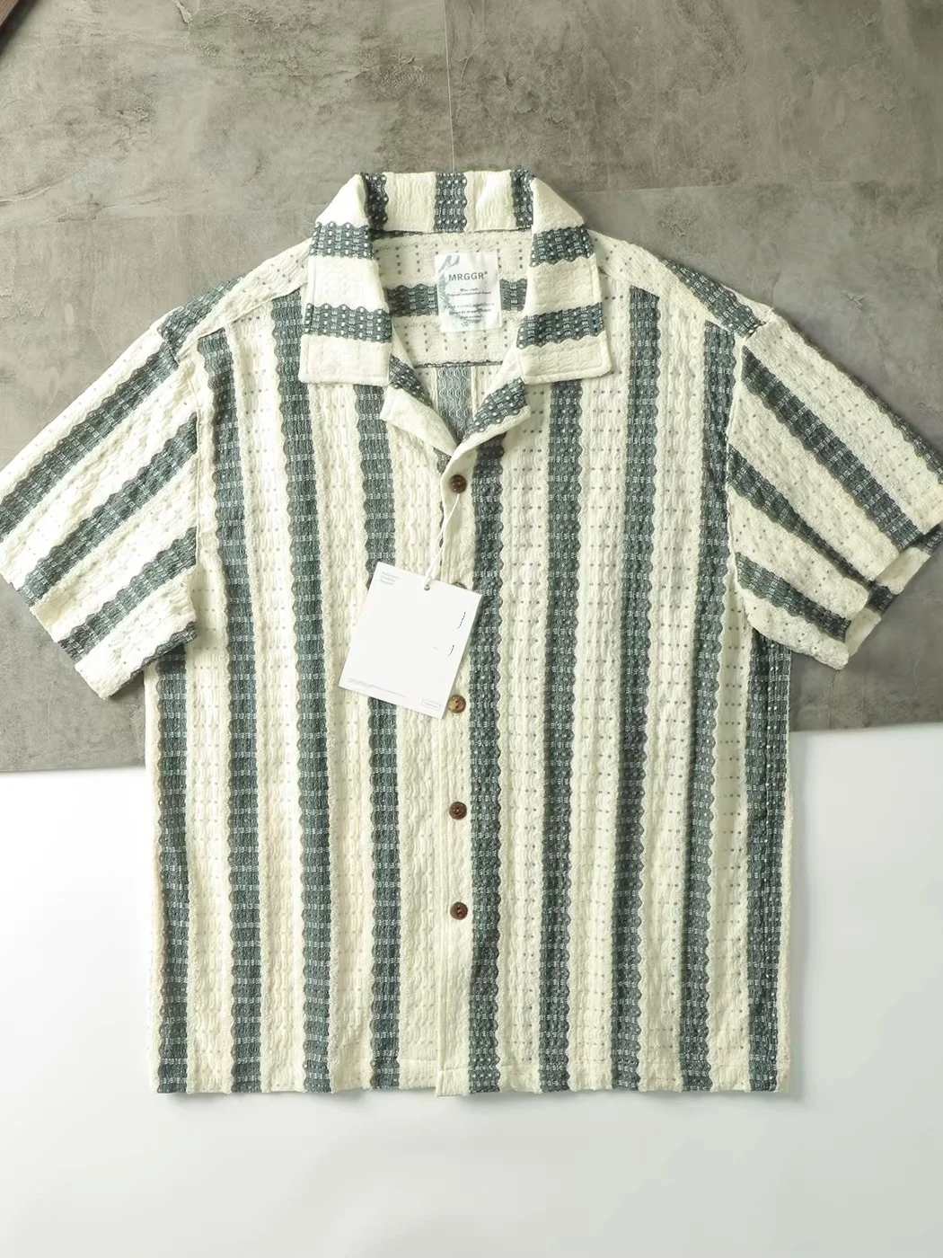 2025 New Men's Retro Striped Cuban Collar Short Sleeve Knitted Casual Shirt Loose Fit Breathable Summer Top Tagkita Brand