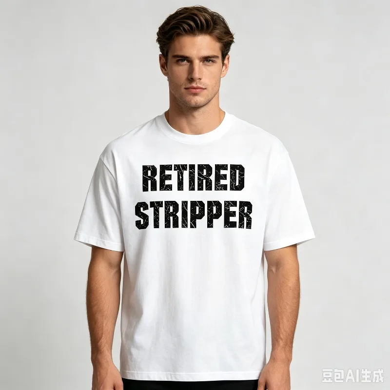 RETIIRED STRIPPER Front Print Modal T‑Shirt, Vintage Text Tees for Men Loose‑Fit Casual Daily Retro Style ShirtShort