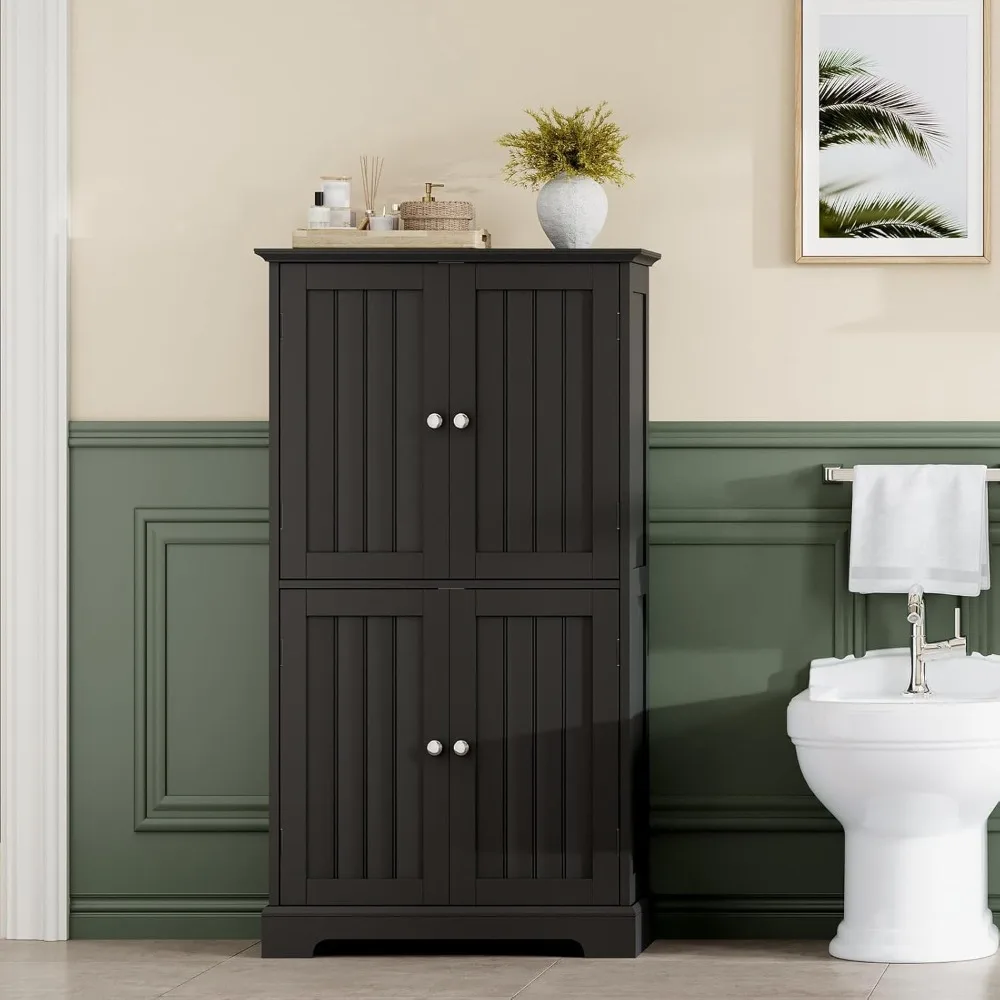 

Bathroom Floor Cabinet, Modern Bathroom Storage Cabinet with 4 Doors&Adjustable Shelves, Freestanding Cupboard for Living Room