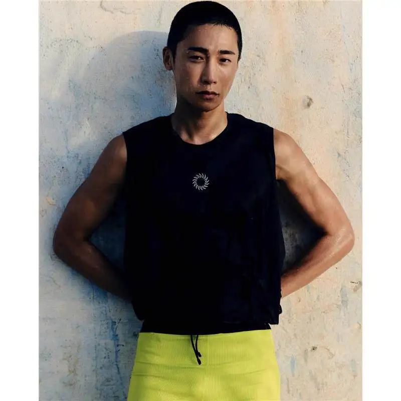 Outdoor Pioneer UVU Sawtooth Print Sports Vest Breathable Quick Dry Cotton U Neck Vest for Running Hiking Climbing Commuting