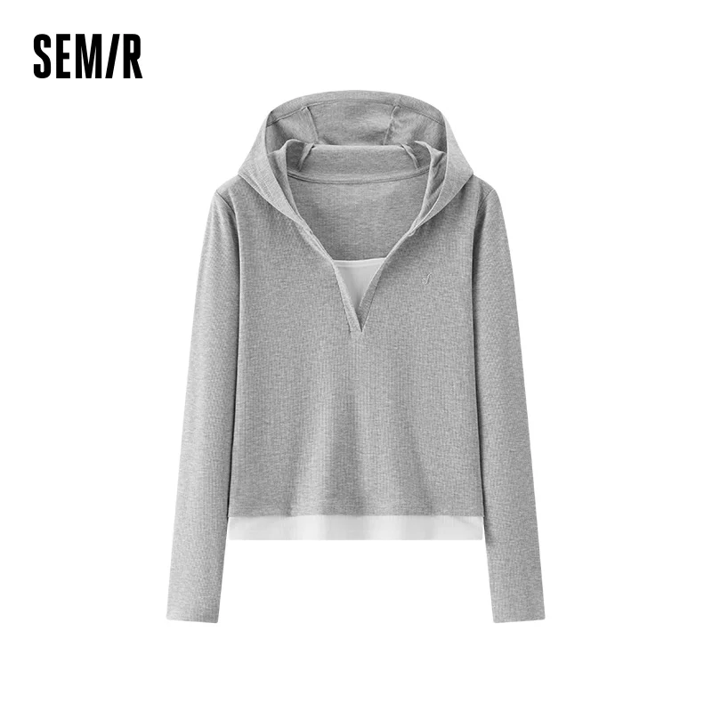 Semir Women Loungewear Hooded Faux Two Piece Skin Friendly Embroidery Casual Wearable Outside Autumn Top Daily Wear 2026