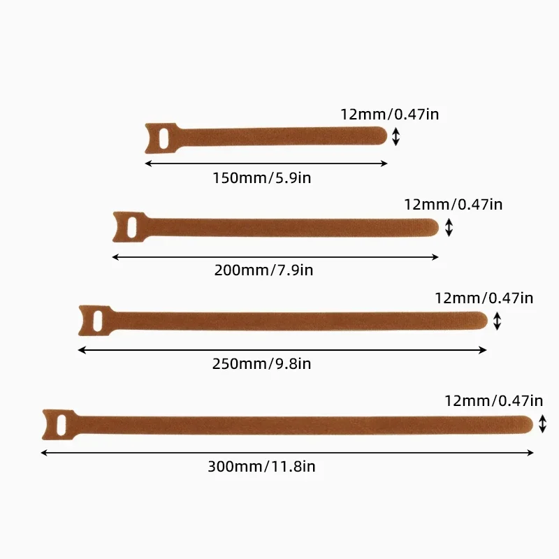 Brown Releasable Cable Ties Plastics Nylon Hook Loop Wrap Zip Bundle Fastener Straps Detachable Reusable T-type Wire Organizer