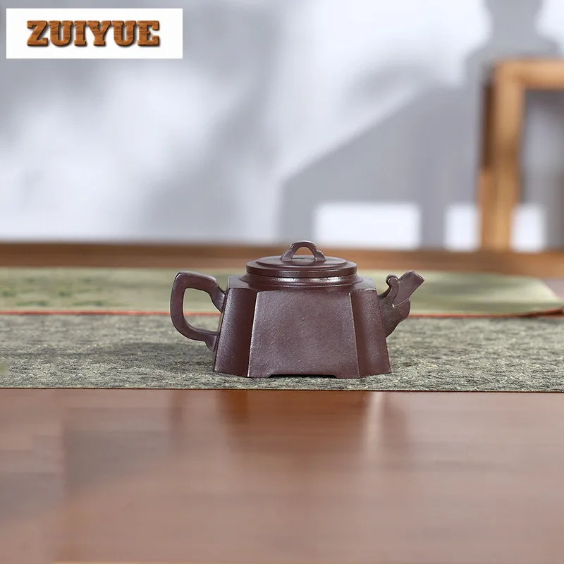 250ml Yixing Purple Clay Teapot Handmade Square Ryuzun Pot Raw Ore Purple Mud Kettle With Strainer Zisha Tea Set Collection Gift