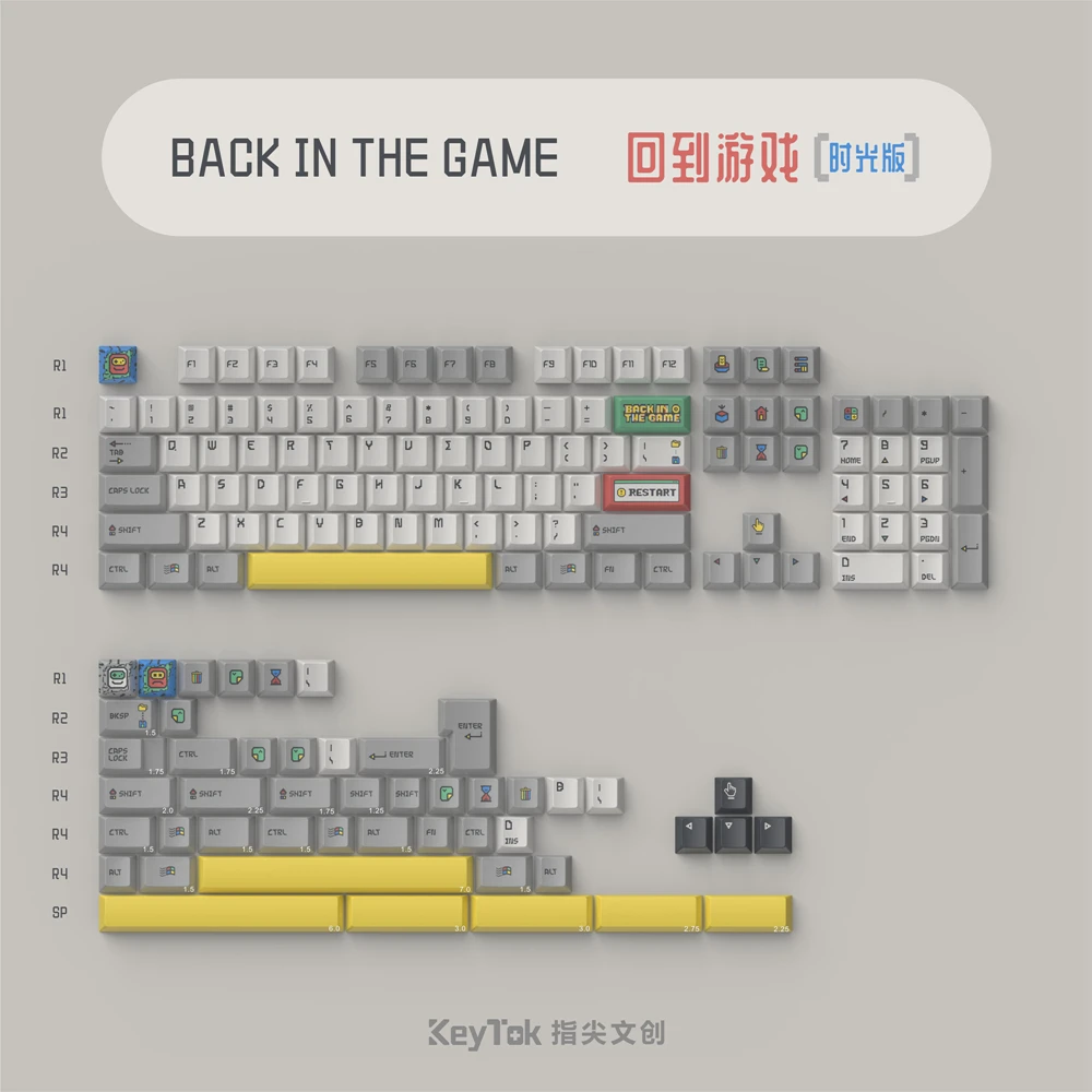 KeyTok Back in The Game Time Version Cherry Profile Dye Sub Keycap Set Thick PBT for Keyboard 87 Tkl 104 Ansi Bm60 CSTC75 BM65