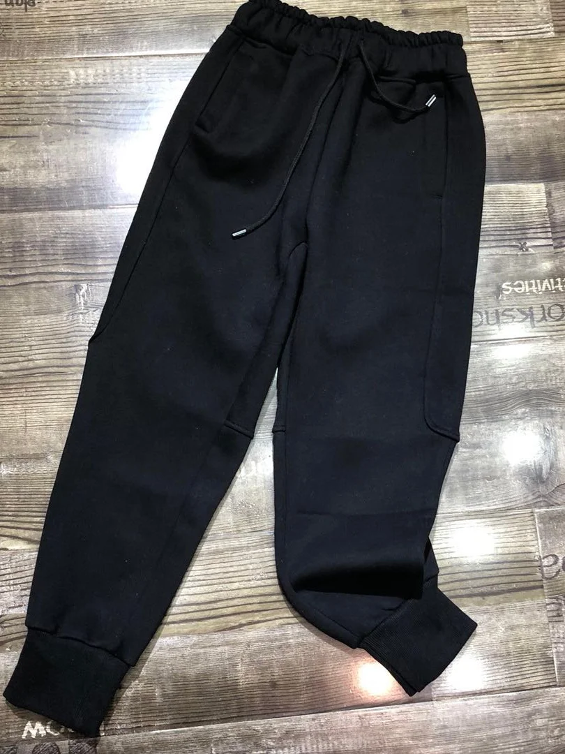 Elastic European Winter Waist Simple Stitching Jogger Women Black Casual Pants Korean Style Thick Trackpants